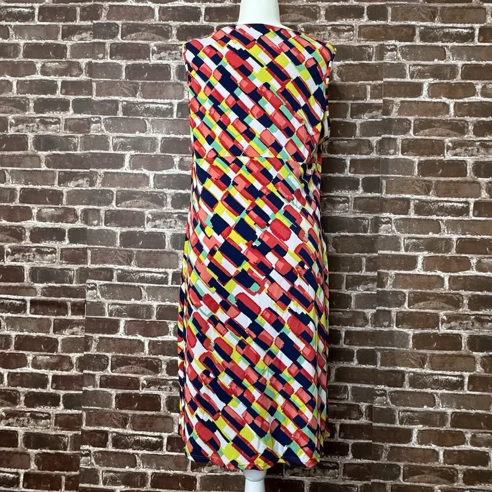 Kasper Womens Dress Size 14 Multi Color Red Yellow Blue Sleeveless - Picture 5 of 8
